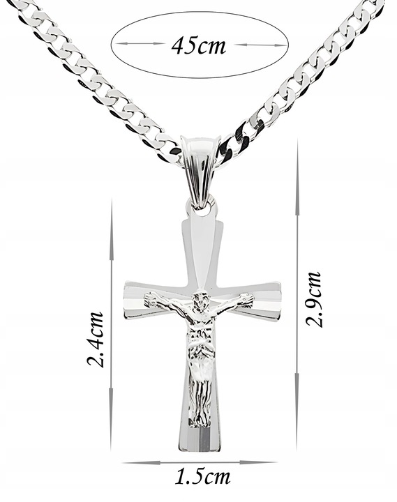 Łańcuszek srebrny 925 pancerka 45cm i krzyżyk prezent komunijny dla chłopca