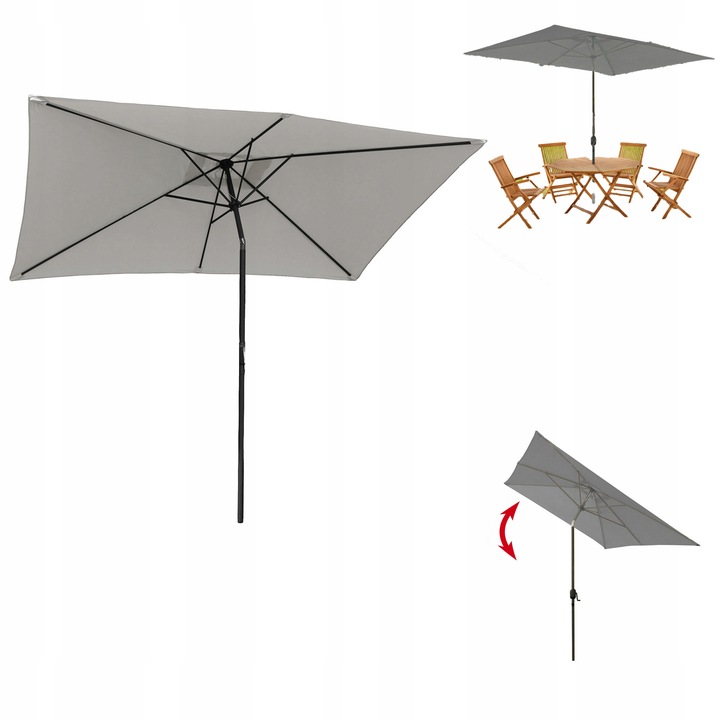 Parasol ogrodowy ochrona UV60 ANTRACYT prostokątny XL 3x2m regulacja kąta