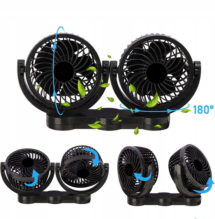 Wentylator samochodowy z przyssawką 2x4 cale 12V