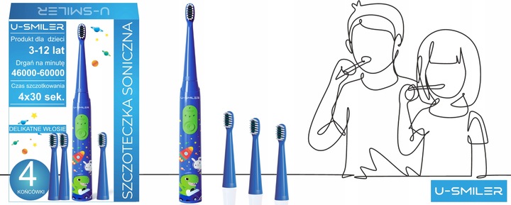 SZCZOTECZKA SONICZNA DLA DZIECI ELEKTRYCZNA DO ZĘBÓW 3 TRYBY 4 KOŃCÓWKI