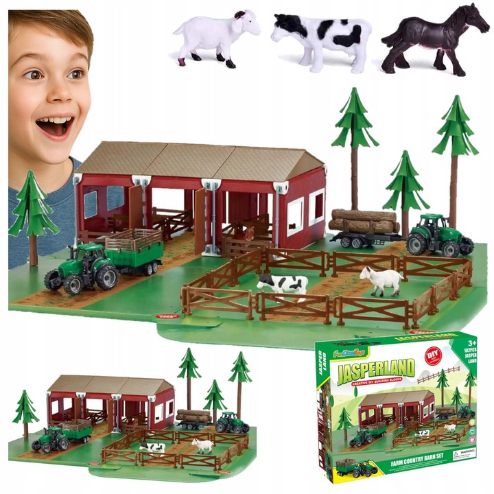 Traktor z Przyczepą Zestaw Dla Dzieci Farma Gospodarstwo Zwierzęta Stodoła