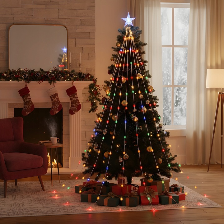 DEKORACJE BOŻONARODZENIOWE, LAMPKI BOŻONARODZENIOWE, 9 PASM, Z 198 LED