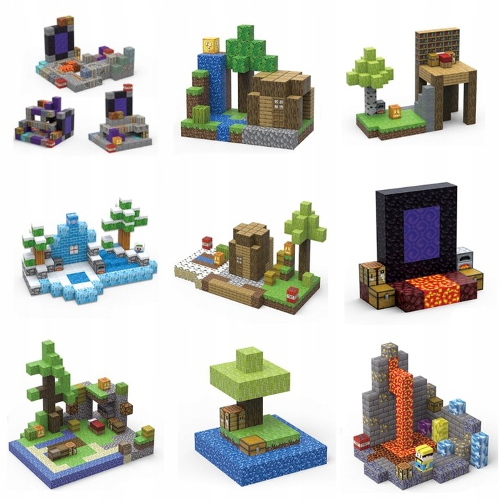Klocki Magnetyczne Minecraft- Sześciany 128 szt. + Figurka i Karty- Mocne!