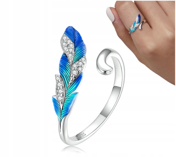 Pierścionek Srebrny z Cyrkoniami Piórko Pierścionki Srebro 925