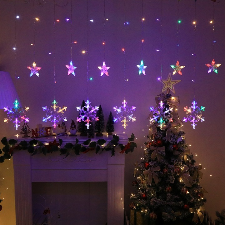 PŁATKI ŚNIEGU WISZĄCE LAMPKI CHOINKOWE ZEWNĘTRZNE KURTYNA LED SOPLE