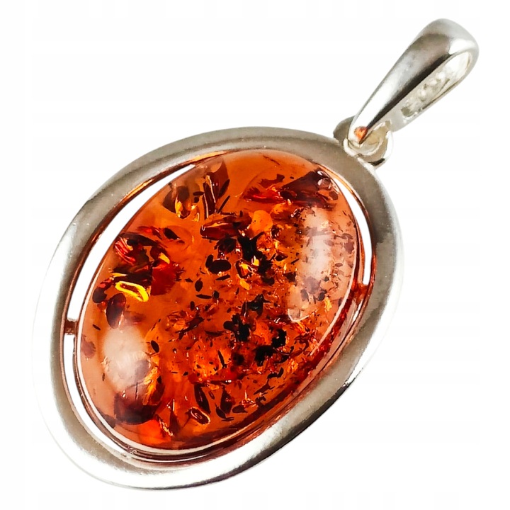 WISIOREK SREBRNY z DUŻYM CERTYFIKOWANYM Bursztynem Srebro ELEGANCKA PIĘKNA