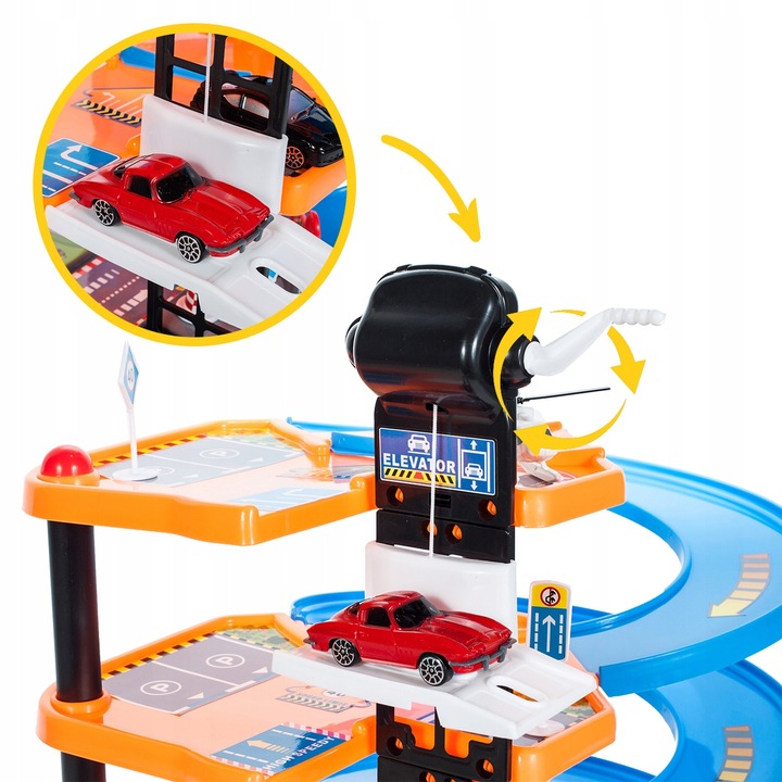 PARKING GARAŻ DLA SAMOCHODÓW 4 AUTA TOR WYŚCIGOWY ZJEŻDŻALNIA 4 PIĘTRA