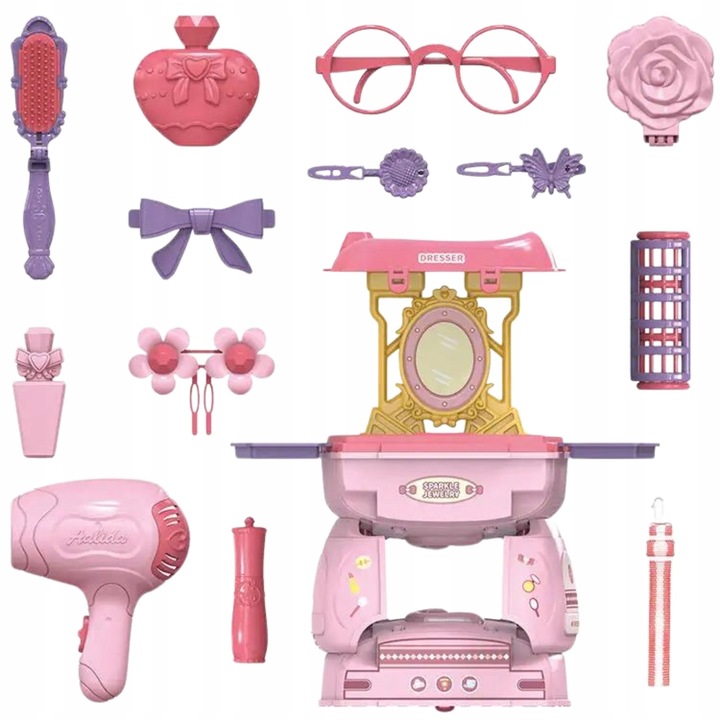 Toaletka Jeździk Walizka Suszarka Lusterko Kosmetyki Zestaw Dla Dziewczynki