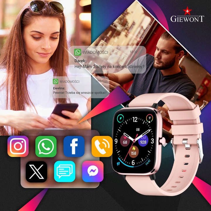 SMARTWATCH GIEWONT GW230-1 Dynamic SmartCall ROZMOWY SMS SPORT ALERT KROKI