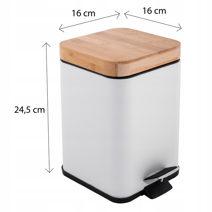 KOSZ NA ŚMIECI ŁAZIENKOWY 3L BIAŁY BAMBUS METAL do WC łazienki kwadratowy