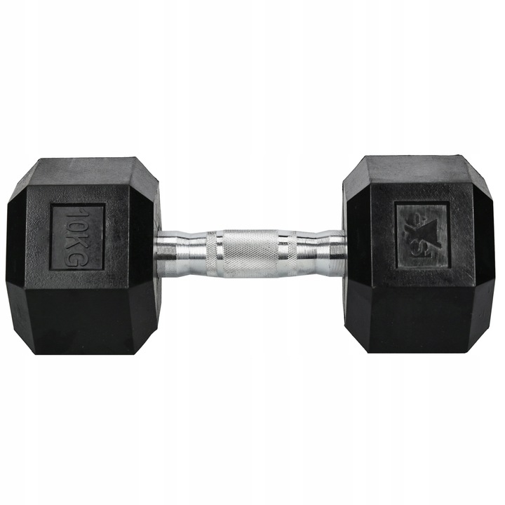 HANTEL ŻELIWNY OGUMOWANY CIĘŻAREK HEX 10KG SOLIDNY WYTRZYMAŁY STALOWY PRO