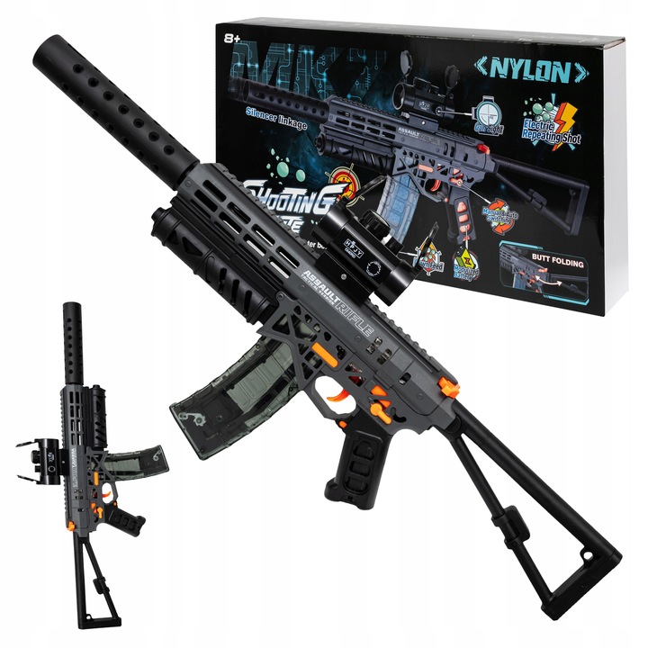 KARABIN PISTOLET AUTOMATYCZNY NA KULKI ŻELOWE DUŻY ZESTAW 70 CM + OKULARY