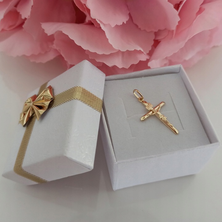 ZŁOTY krzyżyk MĘSKI 585 z wizerunkiem Jezusa zawieszka CHRZEST KOMUNIA