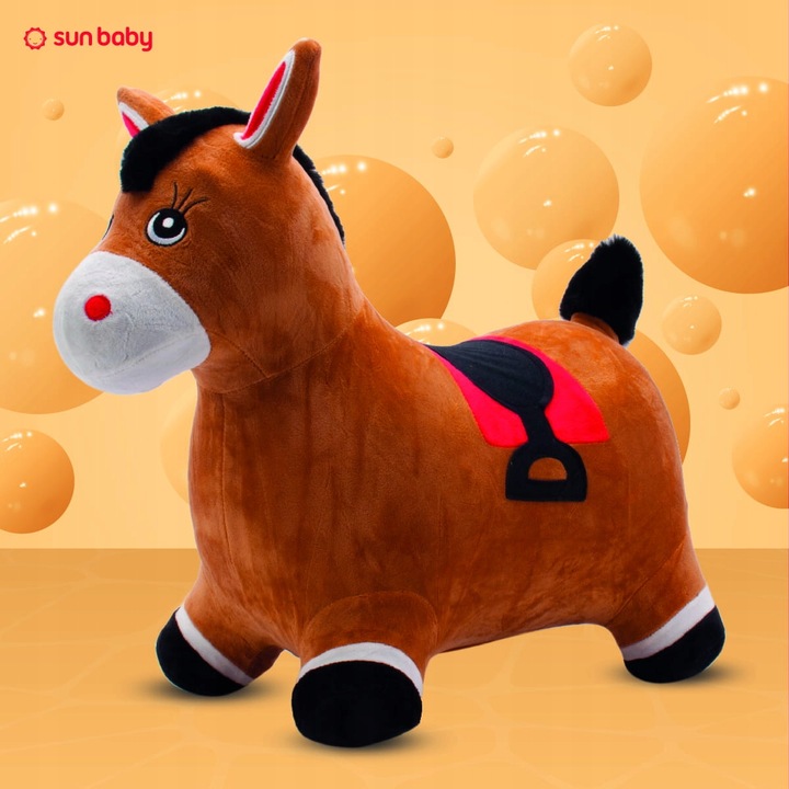 Skoczek pluszowy dla dzieci do skakania Konik brązowy z pompką