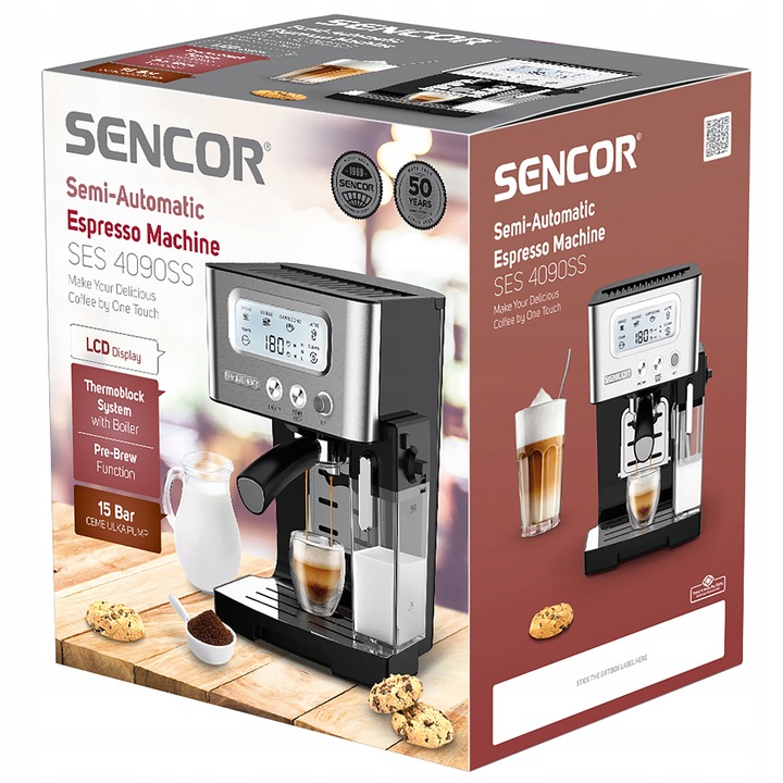 Automatyczny ekspres ciśnieniowy kolbowy 1450W 15 bar Sencor SES4090SS