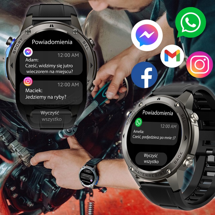 ZEGAREK MĘSKI SMARTWATCH GPS ROZMOWY MENU PL WODOODPORNY SPORT SMART WATCH