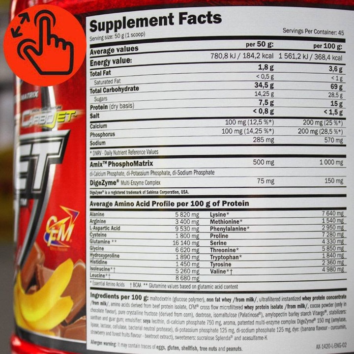 Amix CarboJet Gain 1000g masówka mass gainer mutant MEGA jakość białko WPC