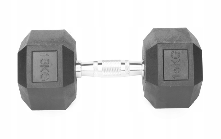 Hantle stałe 2x15kg żeliwne gumowane ZESTAW 30kg HEX do treningu SOLIDNE