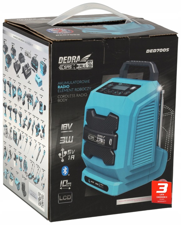 RADIO bluetooth przenośne Głośnik DEDRA SAS+ALL aku 2Ah AUX USB Powerbank