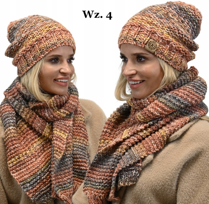 Wełniany Komplet Kobiecy na Zimę Gruby Ciepły Wz4