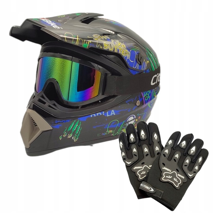 KASK CROSSOWY ENDURO NA CROSSA QUADA MOTOR ROWER LEKKI NA PREZENT ZESTAW S