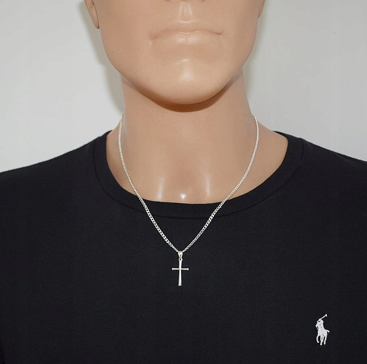 Łańcuszek Srebrny Pancerka Pełny Diamentowany Krzyżyk pr 925 Grawer Gratis