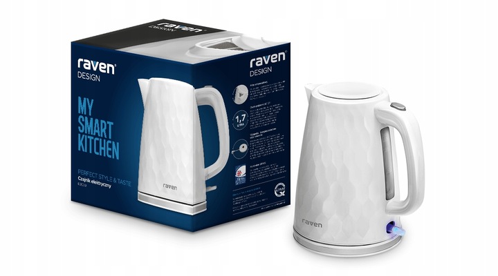 Biały Czajnik elektryczny RAVEN EC025B 1,7 l 2200W