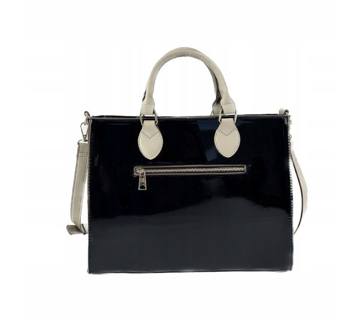 CZARNA LAKIEROWANA TOREBKA Z LOGO CLX BY CHRISTIAN LACROIX 28 X35 CM