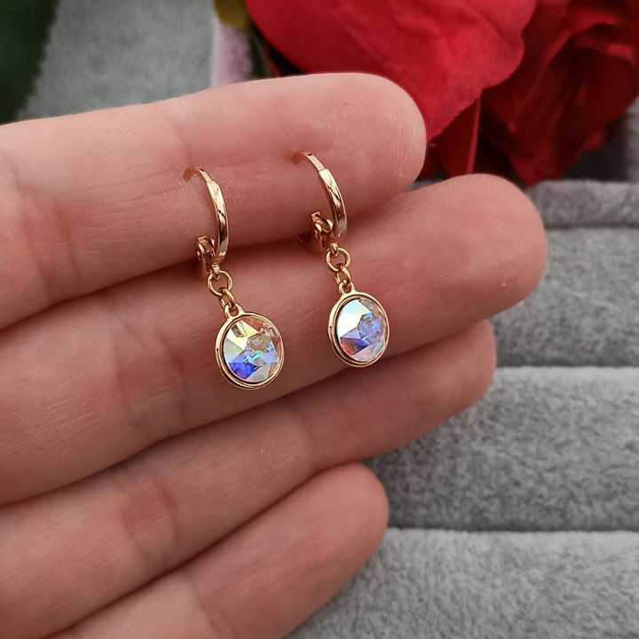 ZŁOTE KOLCZYKI WISZĄCE AURORE HOLO CYRKONIE WYJĄTKOWE DAMSKIE POZŁACANE 18K