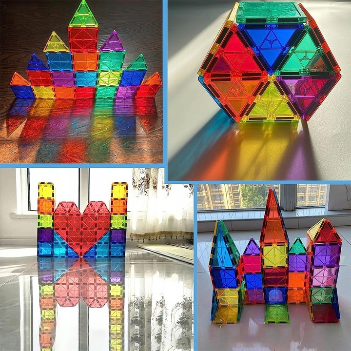 DUŻE KLOCKI MAGNETYCZNE KAFELKI ZESTAW XXL 34 EL RAINBOW MAGNETIC TILES