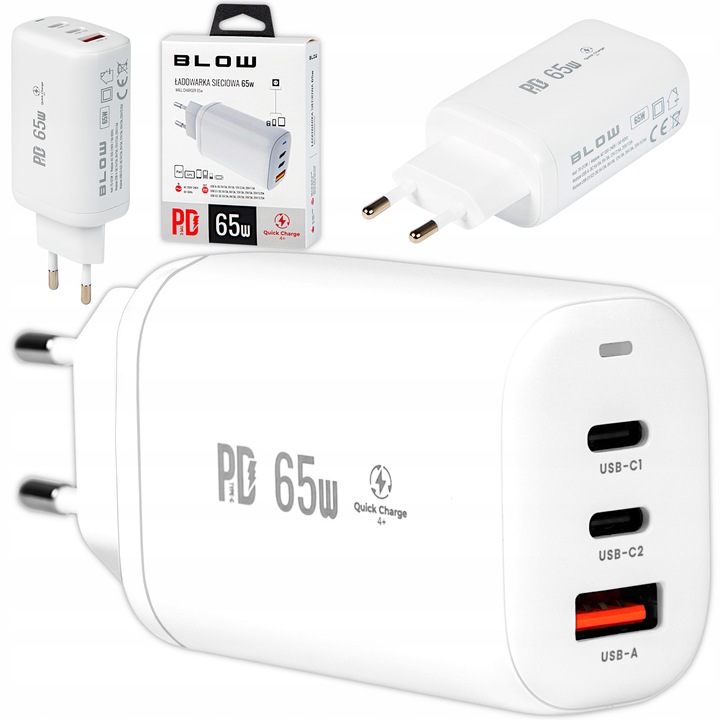 ŁADOWARKA SIECIOWA USB 2xUSB-C 65W SZYBKA QC4+ PD