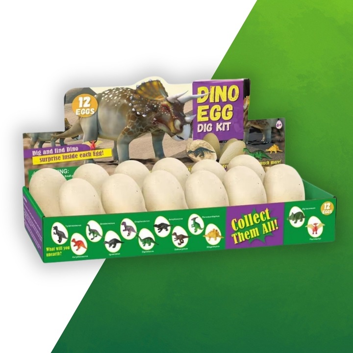 ZESTAW KOPALNIA DINOZAURÓW WYKOPALISKA ARCHEOLOG 12 DUŻYCH JAJ + KARTY
