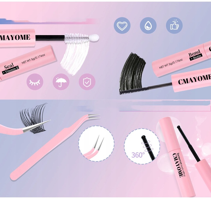 RZĘSY BONDINGOWE ZESTAW STARTOWY RZĘSY DIY 120 KĘPEK D CURL CLUSTER LASHES