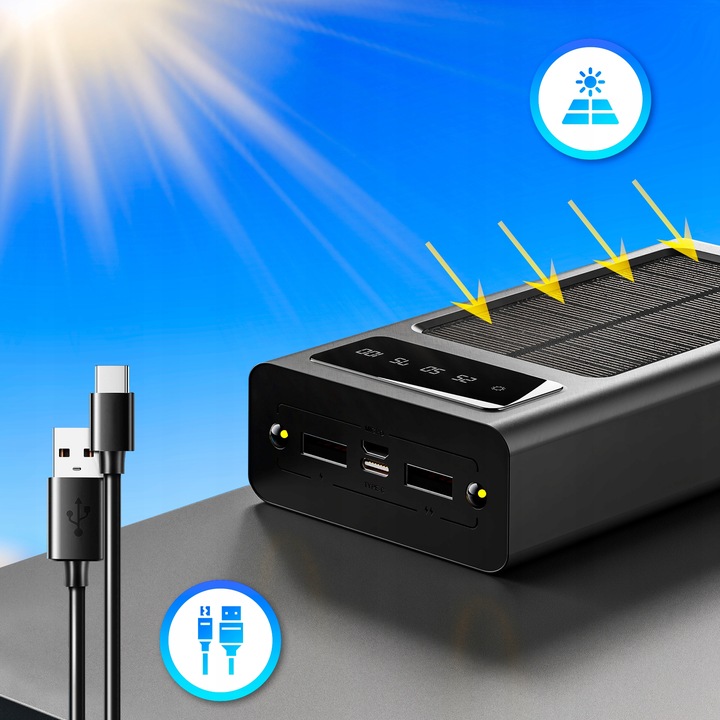 POWERBANK SOLARNY 20000 MAH KABEL ŁADOWANIE