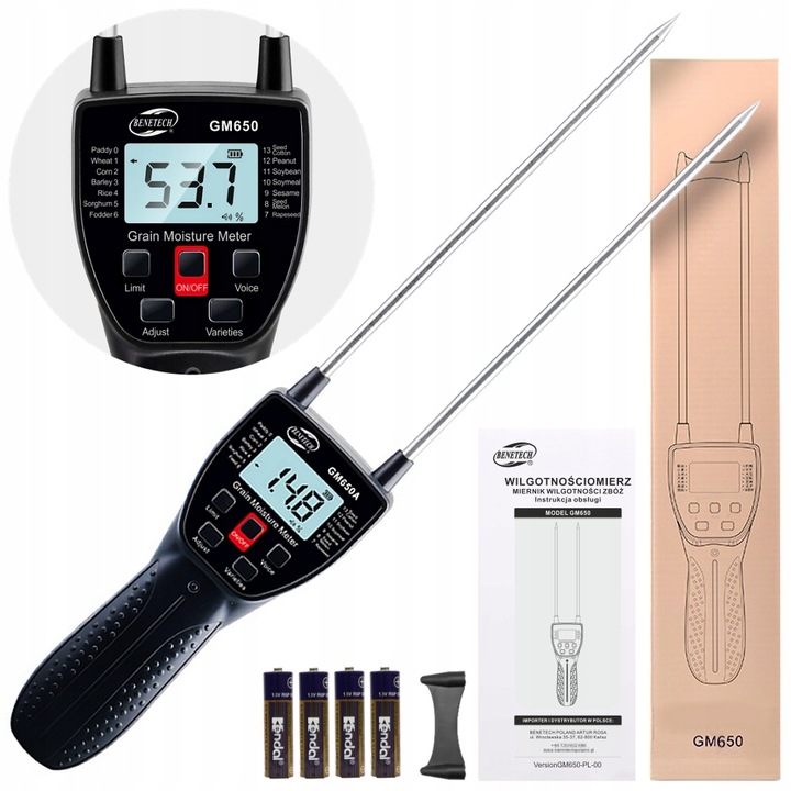 WILGOTNOŚCIOMIERZ PRECYZYJNY MIERNIK WILGOTNOŚCI ZIARNA I ZBOŻA LCD BATERIE