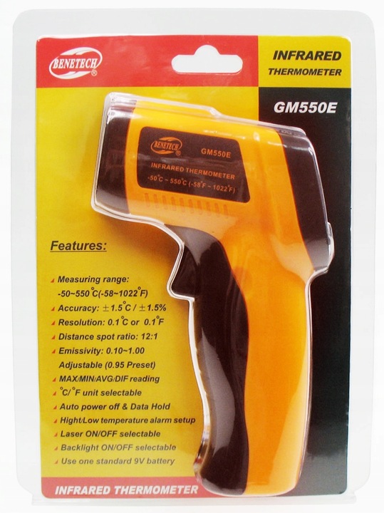 PIROMETR TERMOMETR LASEROWY BEZDOTYKOWY NA PODCZERWIEŃ EMISYJNOŚĆ -50+550°C