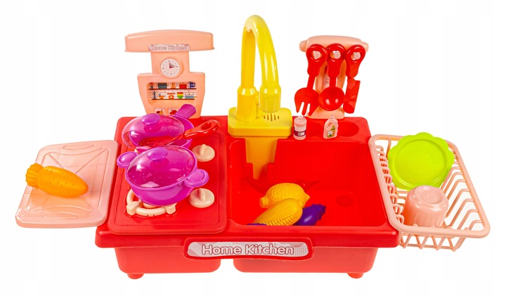 KUCHNIA ZLEW Z WODĄ DLA DZIECI KRAN NA BATERIE PALNIKI AKCESORIA WARZYWA