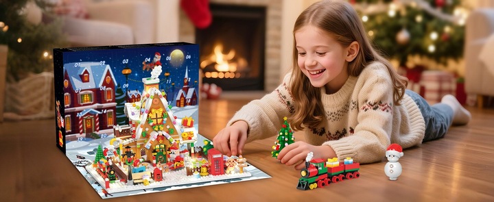 KALENDARZ ADWENTOWY KLOCKI DOMEK Z PIERNIKA CHOINKA MIKOLAJ LED 1763szt 24×