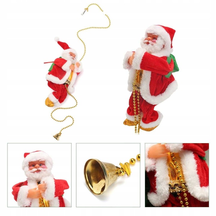 WSPINAJĄCY SIĘ MIKOŁAJ 20 cm PO LINIE 100CM Z MELODYJKA NA ŚWIĘTA