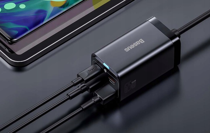 BASEUS SZYBKA ŁADOWARKA ZASILACZ LISTWA GAN3 4X USB-C USB-A 65W KABEL 1,5M