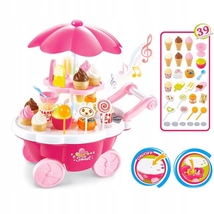 SKLEP WÓZEK LODZIARNIA CUKIERNIA DŹWIĘK LED 39 ELEMENTÓW DLA DZIECI