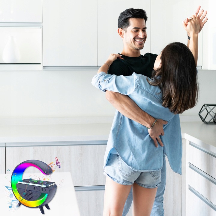 GŁOŚNIK MOBILNY PRZENOŚNY BEZPRZEWODOWE ŁADOWANIE BLUETOOTH LAMPKA RGB