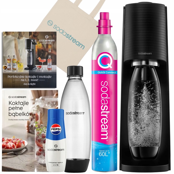 Saturator SodaStream Terra 1 butelka cylinder syrop Pepsi 440ml książka 2x