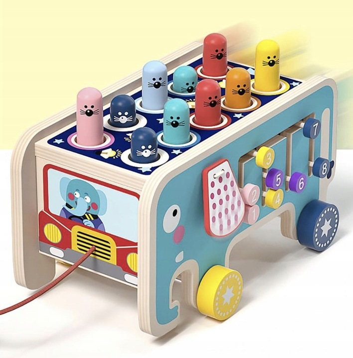 Drewniana Kostka Edukacyjna Słoń Wbijak Młotek Zabawka Prezent dla Dzieci