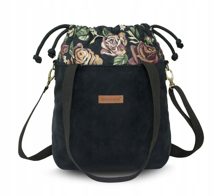 TOREBKA WOREK BAGGAGE EKO SKÓRA ZAMSZ CZARNA BLOOM