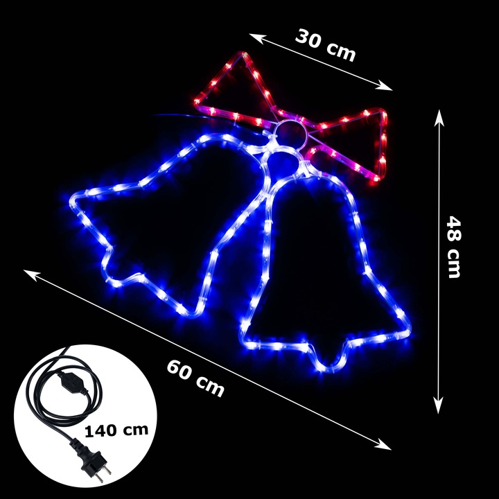 Lampki LED Czerwone Niebieskie Zewnętrzne Świąteczne Dzwonki Choinkowe IP44