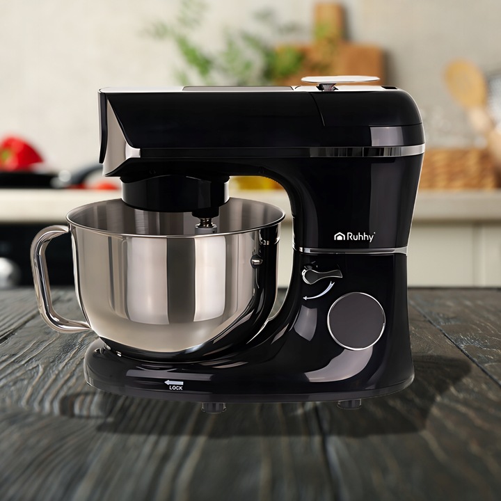 Robot planetarny kuchenny mocny czarny podgrzewana misa 5.5L waga timer