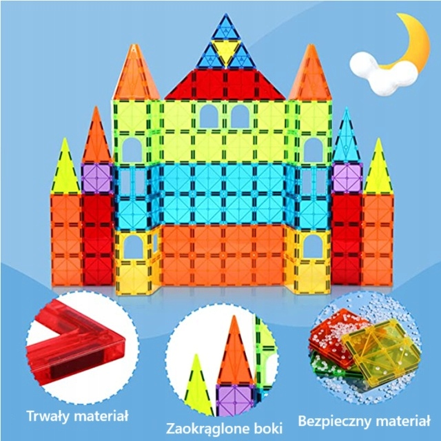 Klocki Magnetyczne 3D Konstrukcyjne Zestaw 100 elementów 3+ Edukacyjne DUŻE