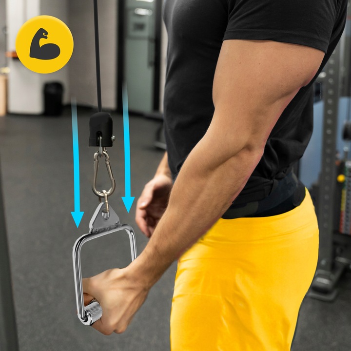 UCHWYT DO WYCIĄGU ATLASU POJEDYNCZY OBROTOWY STALOWY RYFLOWANY PLECY BICEPS