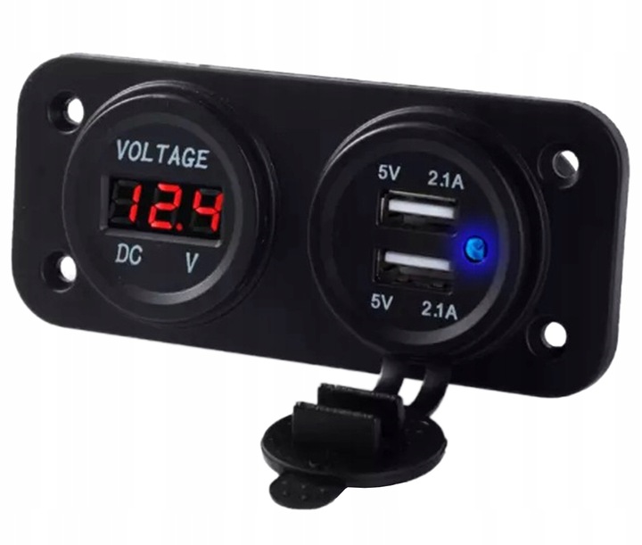 GNIAZDO ZAPALNICZKI 12V USB 5V 2A WOLTOMIERZ SAMOCHODOWY PANEL AUTO PLS37B